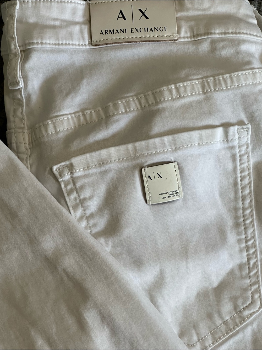 Armani Exchange Bright White Cropped Jeans with Branded Button